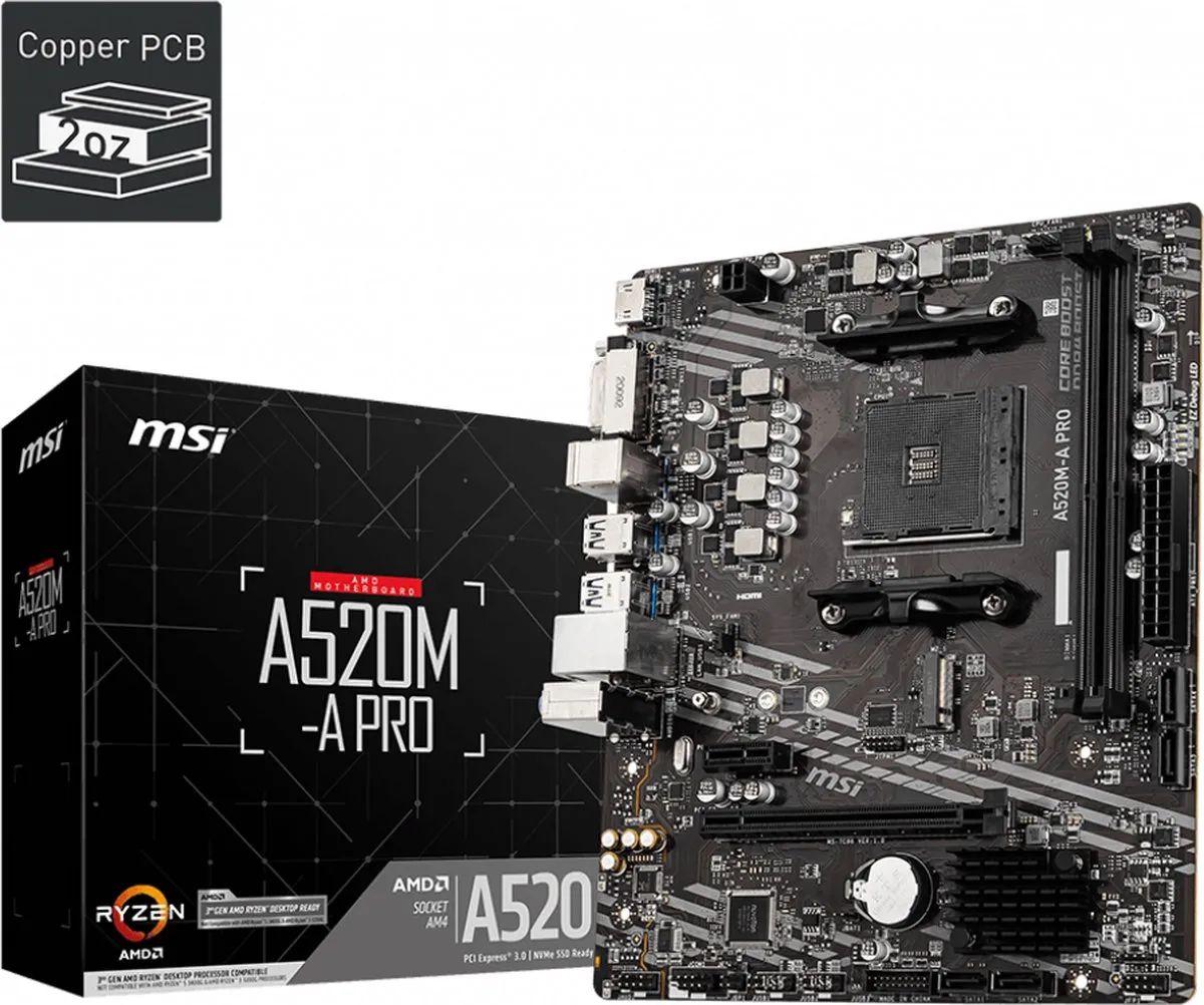 MSI A520M-A PRO Moederbord - AMD A520 AM4 Micro ATX - afbeelding 6 van 6