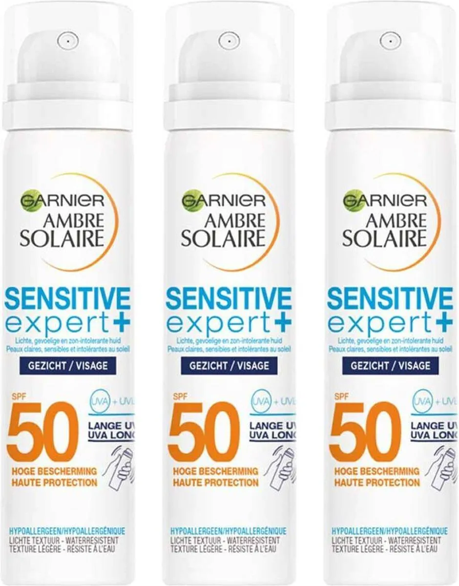 Garnier Ambre Solaire Sensitive Expert+ Gezichtsspray SPF 50 - 3x75ml