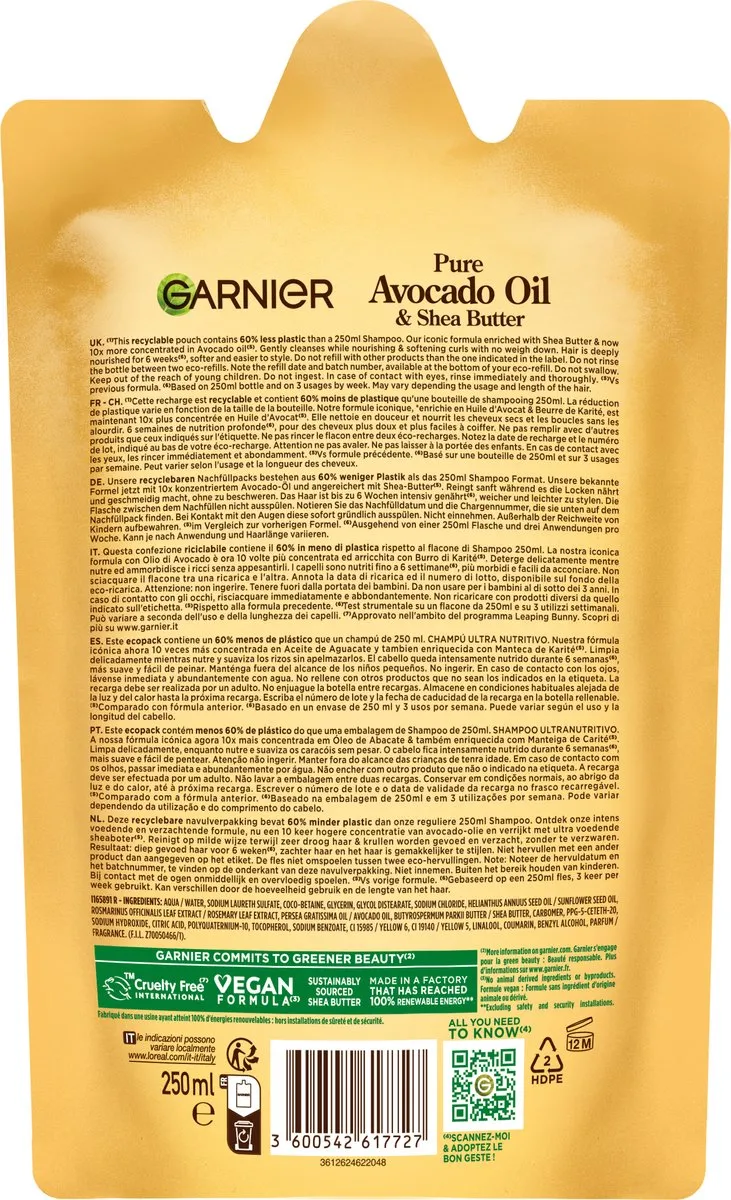 Garnier Loving Blends Avocado & Shea Boter Shampoo Refill 6x250ml