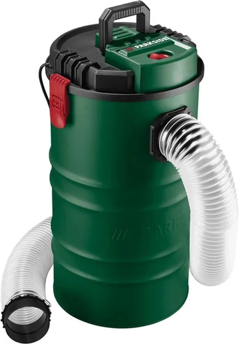 PARKSIDE® Afzuigsysteem - Kenmerk: krachtige motor - Filter: microfiltratie - Gebruik: grote hoeveelheden spanen - Opvouwbare greep - 54 liter opvangbak - Metalen behuizing