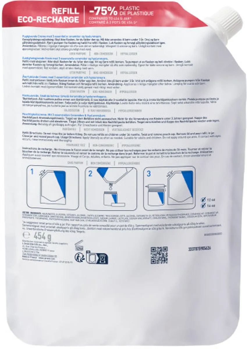 CeraVe Hydraterende Crème Navulling - voor Droge tot Zeer Droge Huid - Met Hyaluronzuur en 3 Essentiële Ceramiden - 454g