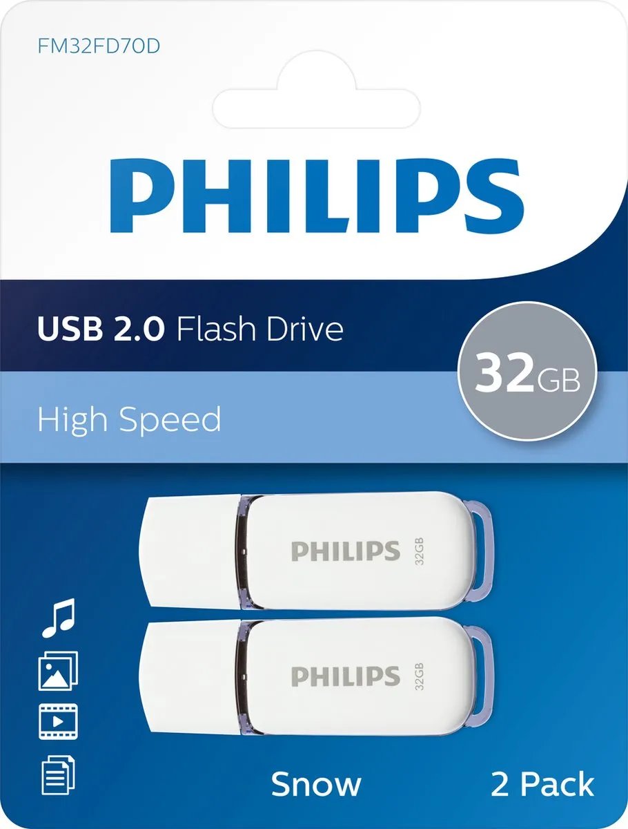 Philips USB Stick 2.0 FM32FD70D - 32GB - Grijs/Wit - 8 Stuks
