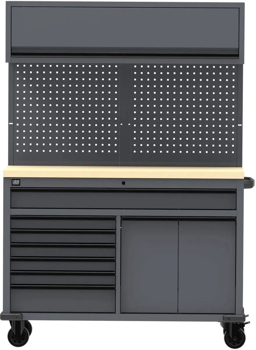 HBM Verrijdbare Werkbank 136cm - 7 Lades - Grijs