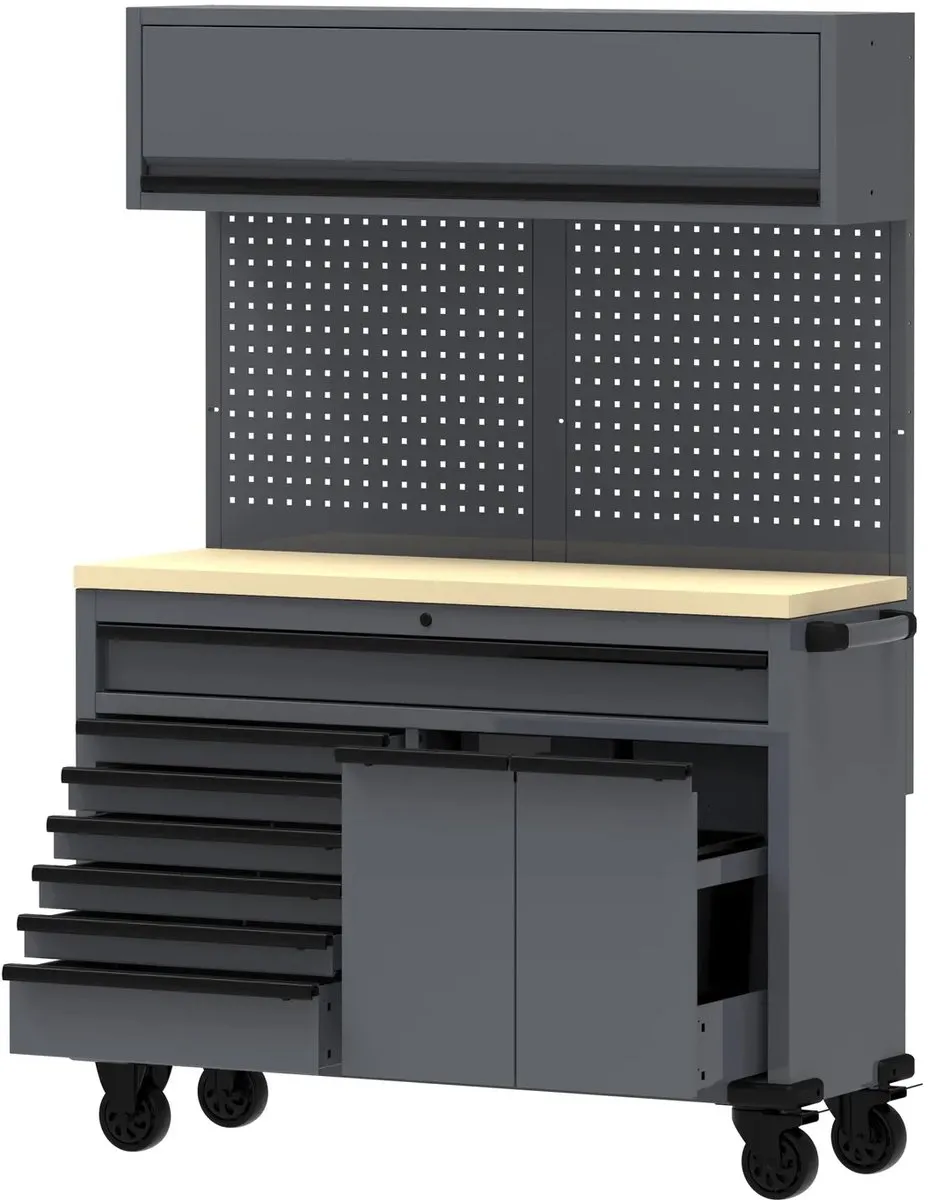 HBM Verrijdbare Werkbank 136cm - 7 Lades - Grijs