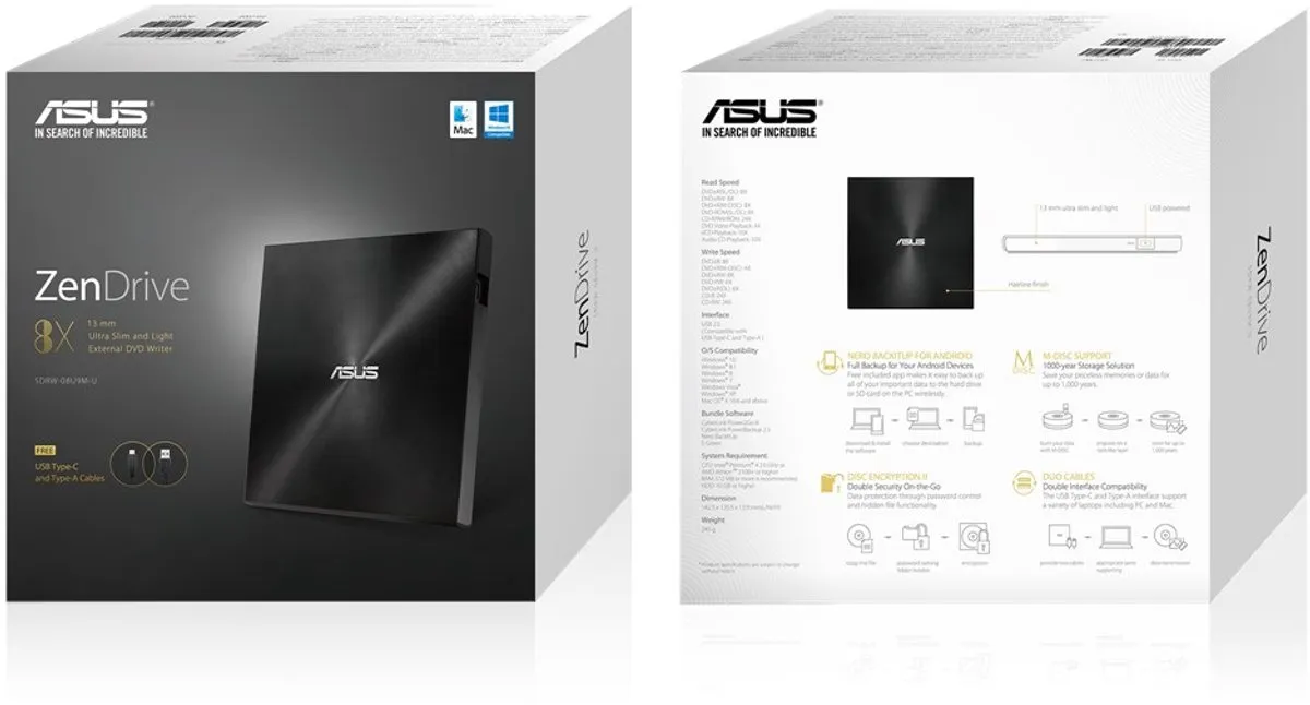 ASUS SDRW-08U9M-U DVD-Writer - Zwart