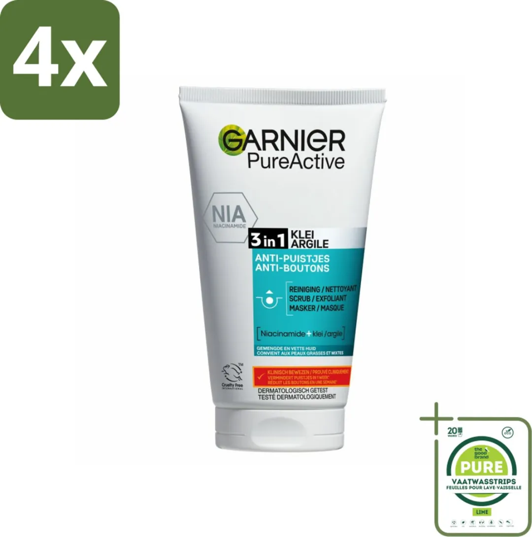 Garnier Pure Active 3-in-1 Reiniging Scrub Masker 150ml