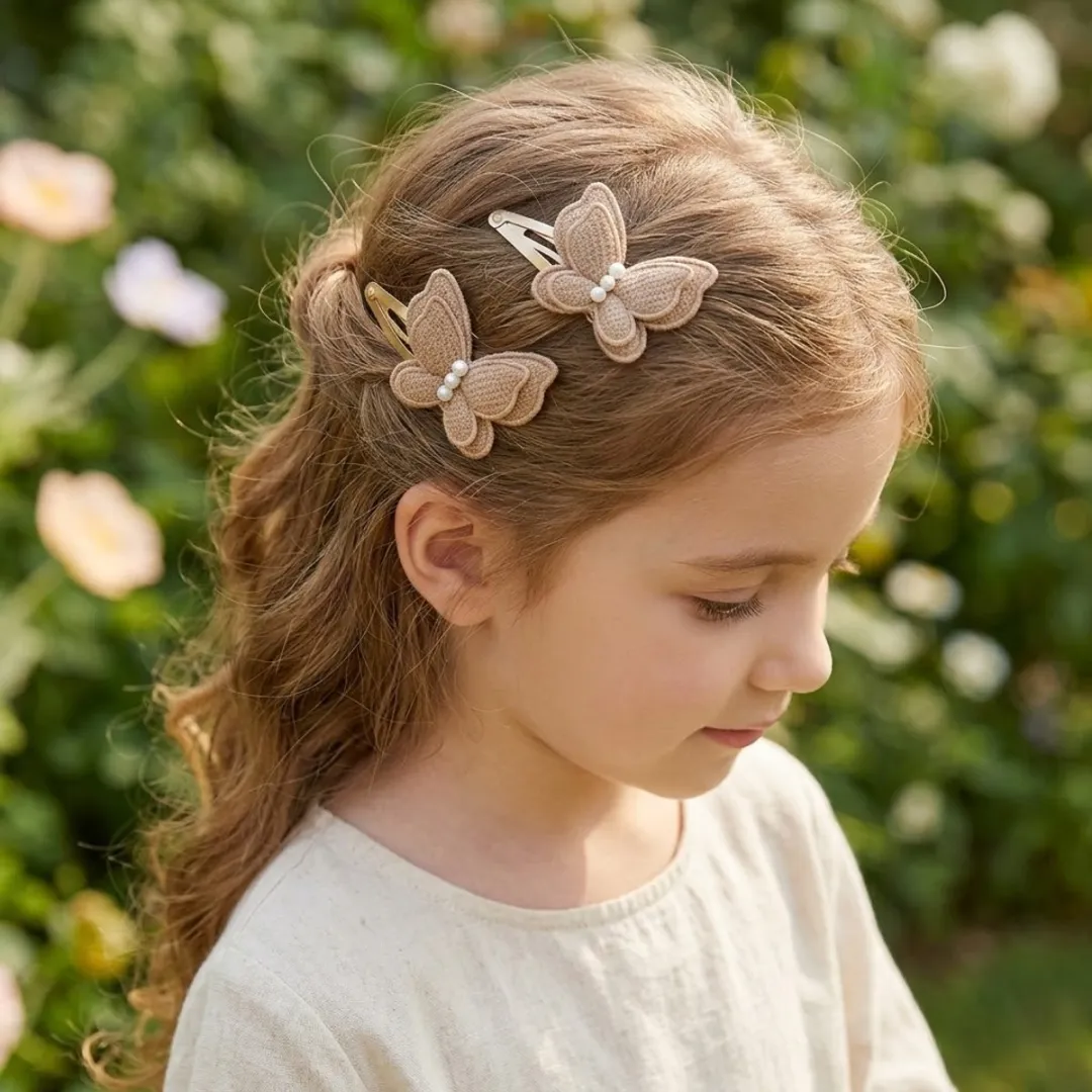 NUVEX Vlinder Haarspeldjes Beige - 4 Stuks - Goudparels
