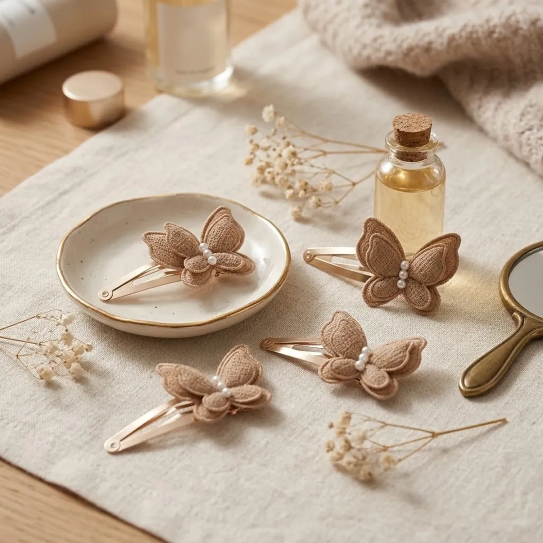 NUVEX Vlinder Haarspeldjes Beige - 4 Stuks - Goudparels