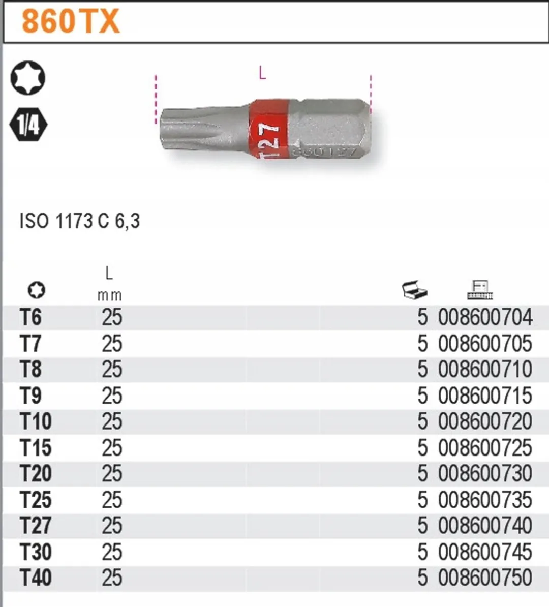 Beta Torx Schroefbit 1/4" T7 - 25mm