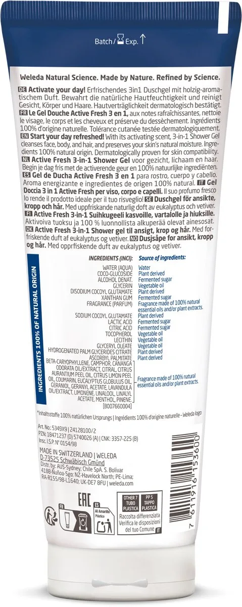 Weleda Men 3in1 Active Fresh Douchegel 200ml - Eucalyptus & Vetiver