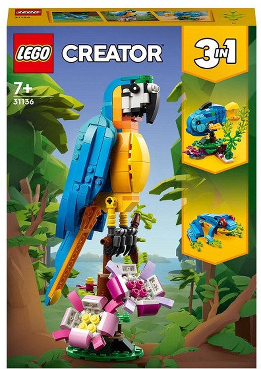 LEGO Creator 3in1 Exotische Papegaai - Kikker - Vis Dieren Speelgoed Set voor Kinderen - 31136