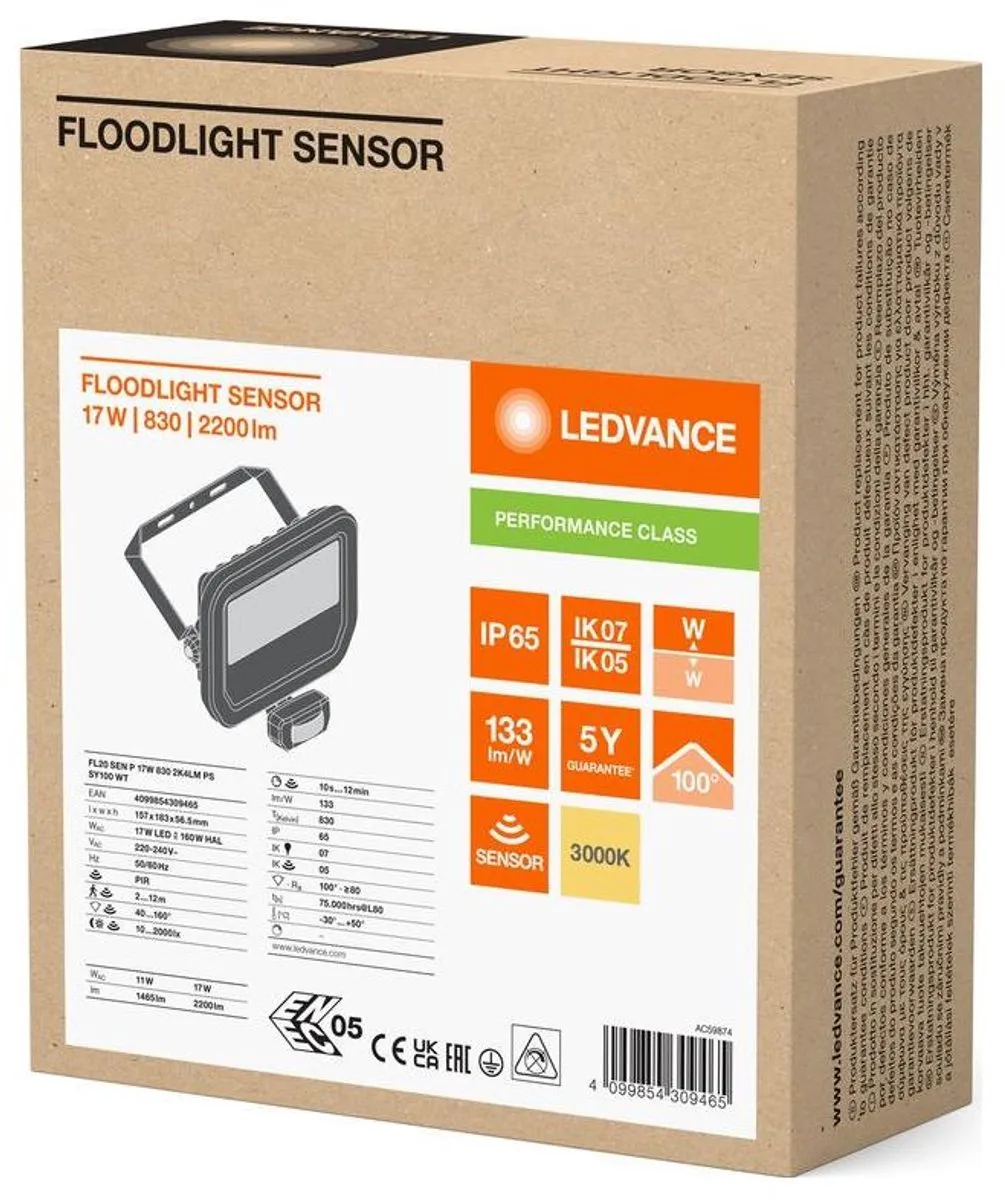 LEDVANCE Floodlight 17W 2200lm Warm Wit - IP65 Bewegings-/Lichtsensor - afbeelding 2 van 3