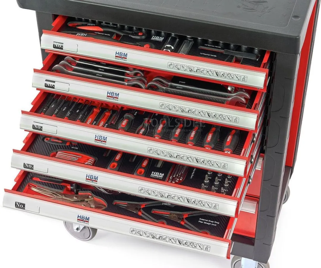 HBM 196 Premium Gevulde Gereedschapswagen - 196-delig - Rood