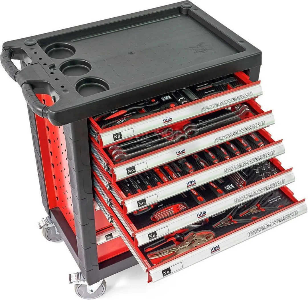 HBM 196 Premium Gevulde Gereedschapswagen - 196-delig - Rood