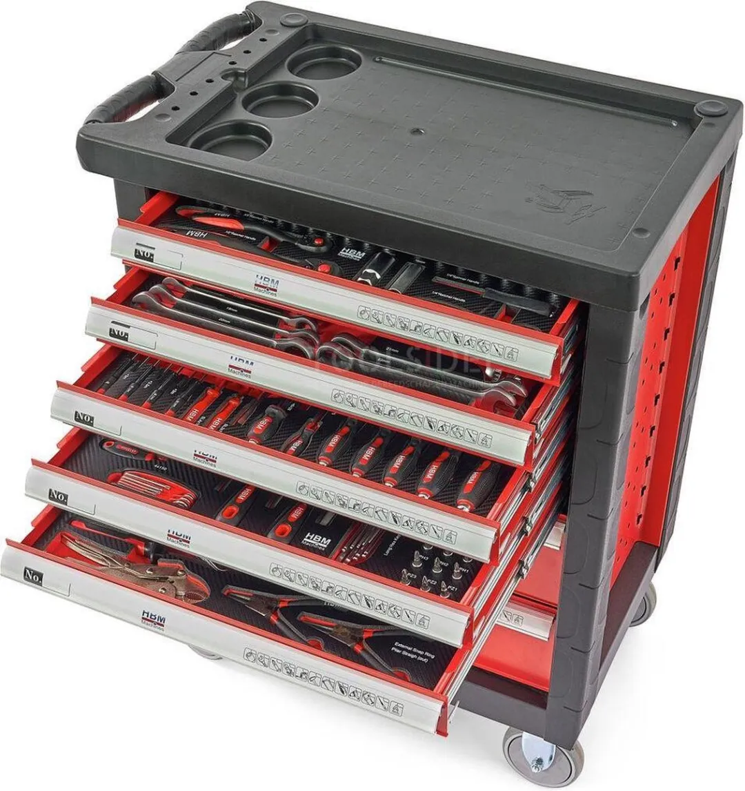 HBM 196 Premium Gevulde Gereedschapswagen - 196-delig - Rood