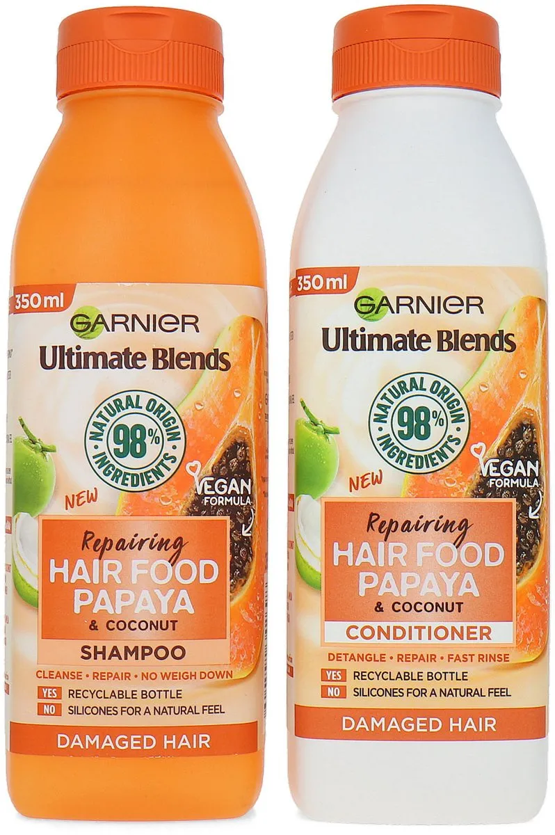 Garnier Ultimate Blends Papaya Shampoo & Conditioner 2x350ml