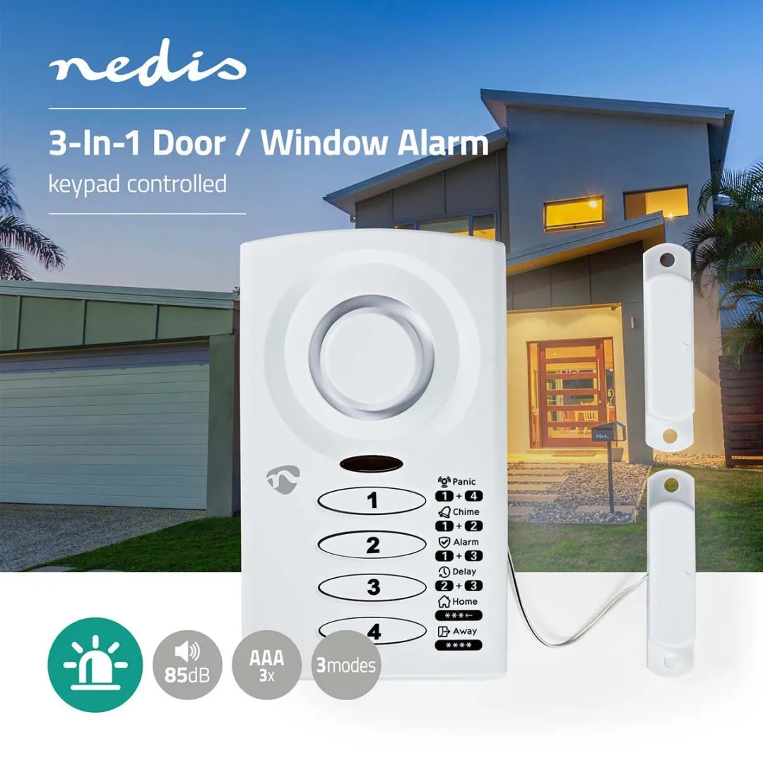 Nedis ALRMD30WT Deur-/raamalarm - Magnetische sensor - 85 dB - Wit