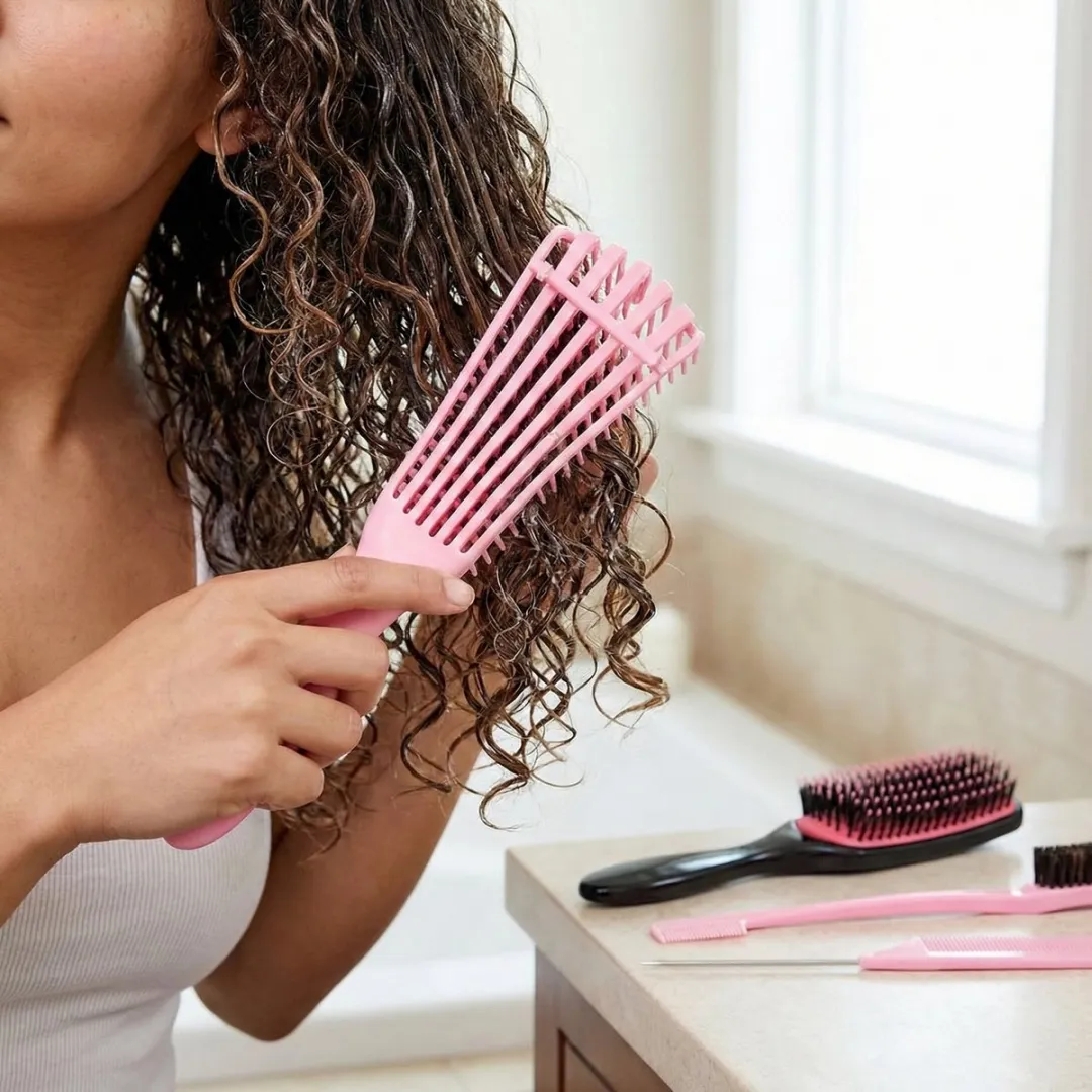 NUVEX Roze Haarstyling Set 5-delig - Kunststof Borstel & Puntkam