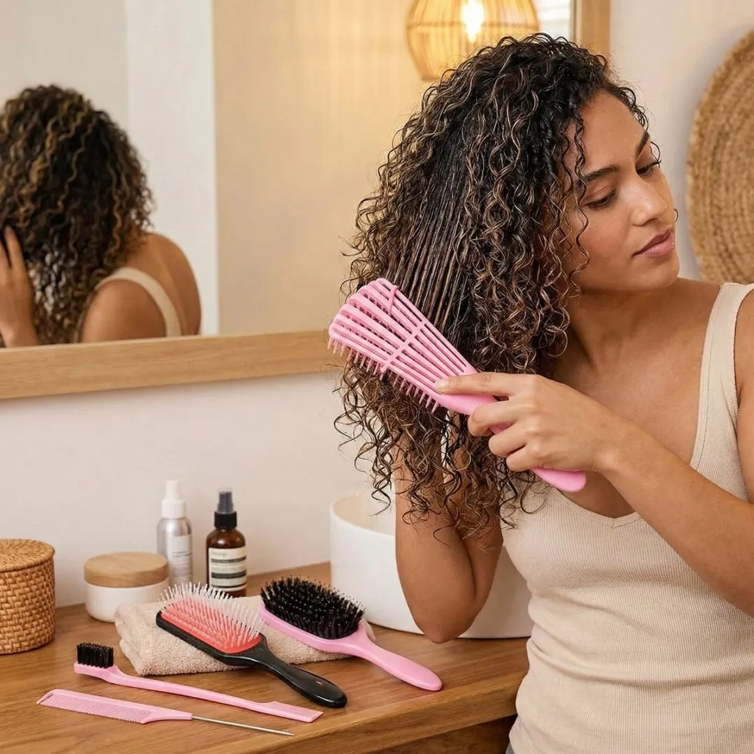 NUVEX Roze Haarstyling Set 5-delig - Kunststof Borstel & Puntkam