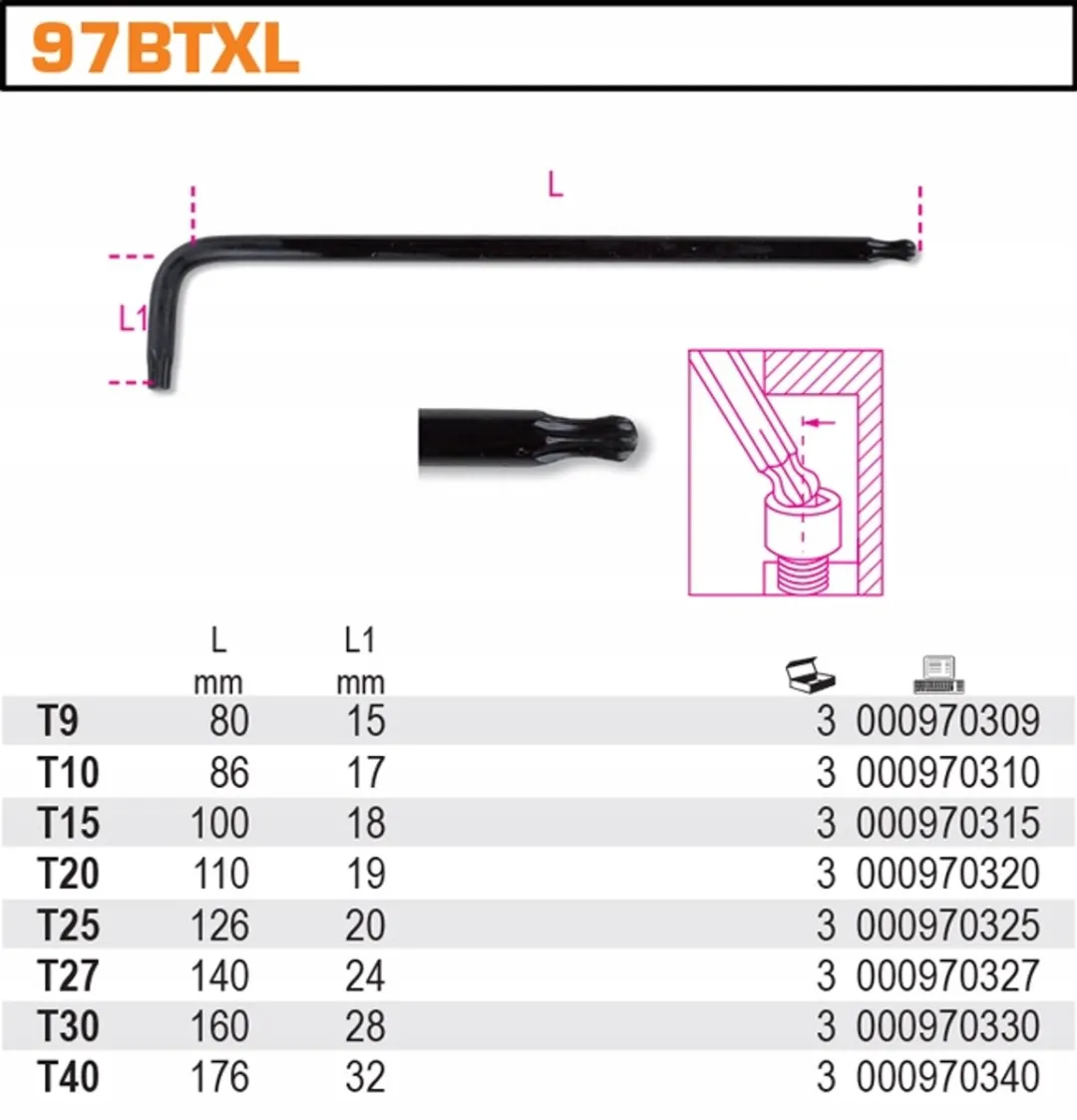Beta Versla Torx Inbussleutel 97BTXL/30 - Lange Kogelkop - t3