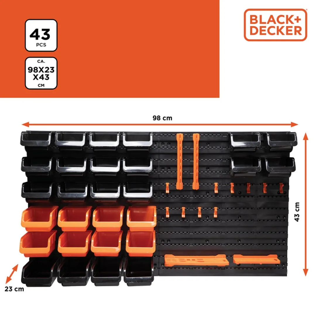 BLACK+DECKER Gereedschapsbord 98x23x43cm - 43 Onderdelen - Zwart
