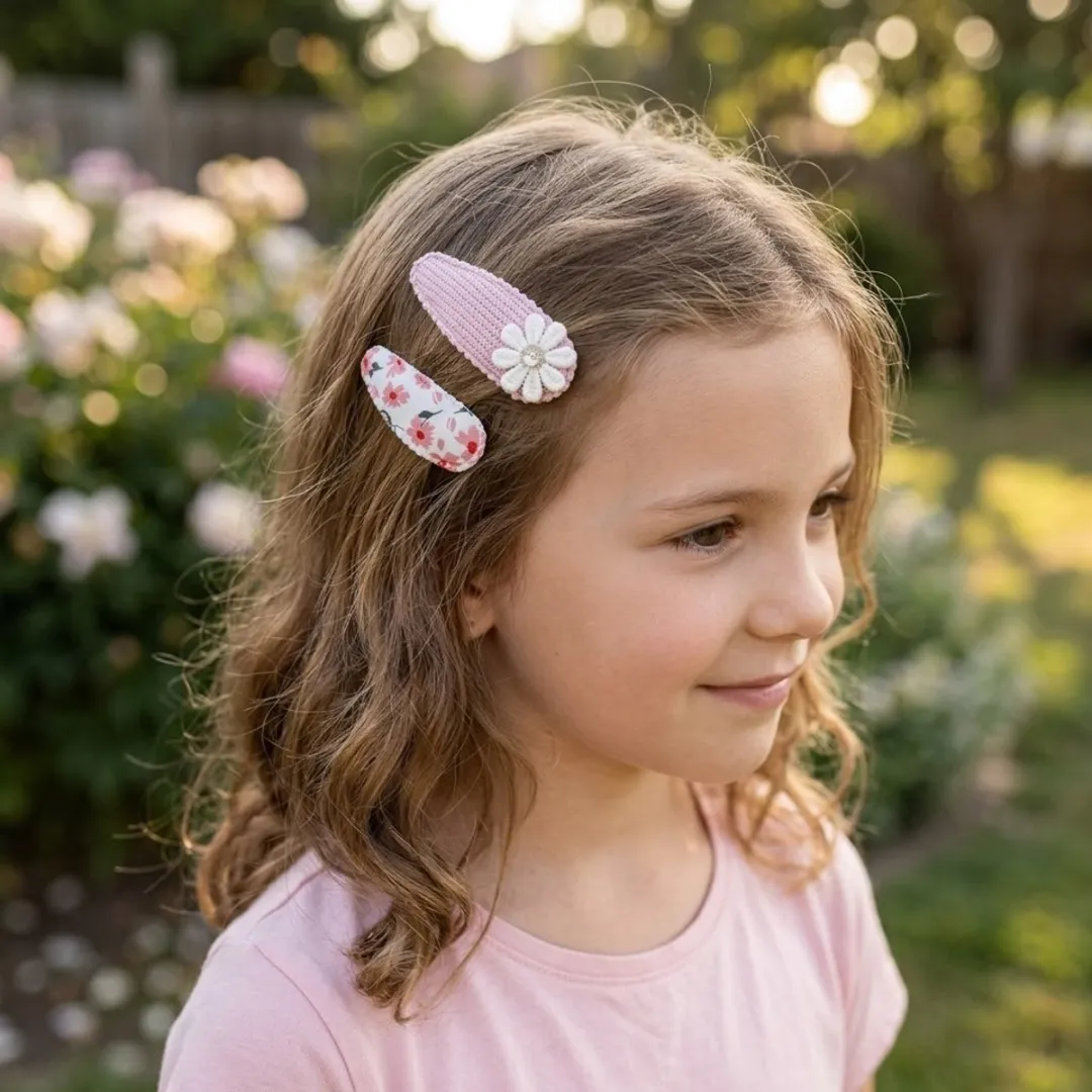 NuveX Roze Haarspeldjes - 5 Stuks - Met Geborduurde Bloemen