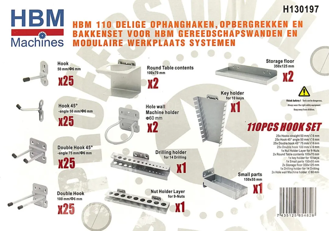 HBM 110-delige Ophanghaken Opbergrekken Bakkenset