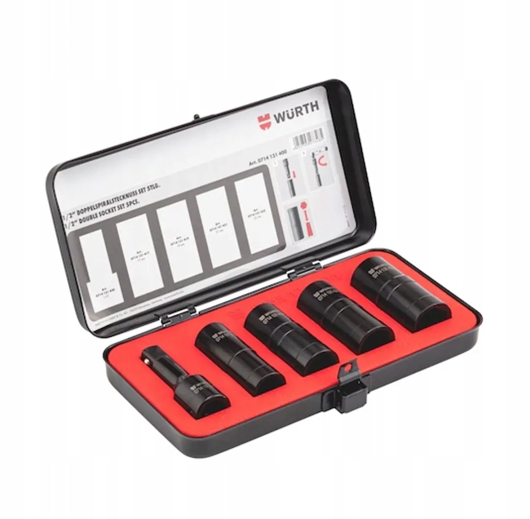 Würth Professionele Dubbelzijdige Spiraal Doppen 1/2" - 5-delig - Rood/Zwart