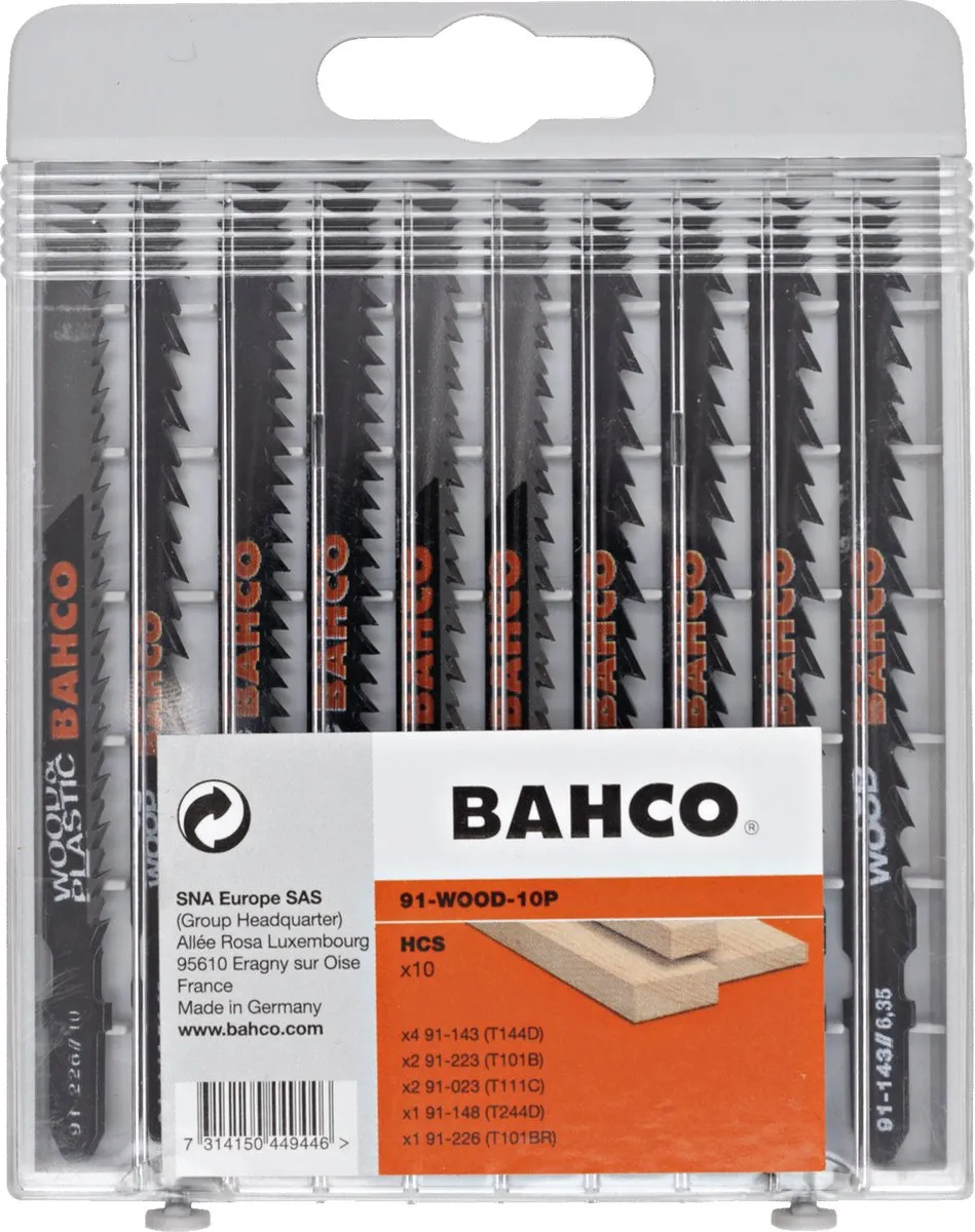 Bahco 91-WOOD-10P Decoupeerzaagbladen - 10-delig - Metaal