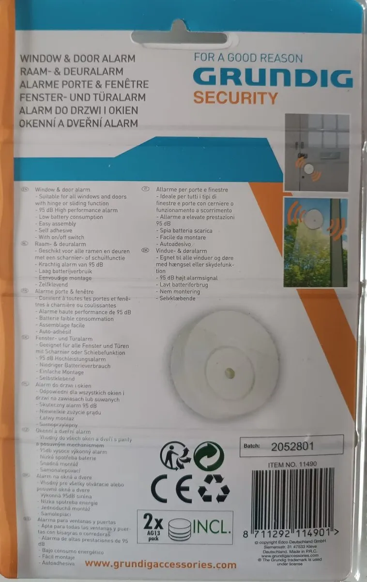 Grundig Raamsensor Glasbreukmelder Set - 2 Stuks - 95dB - Wit