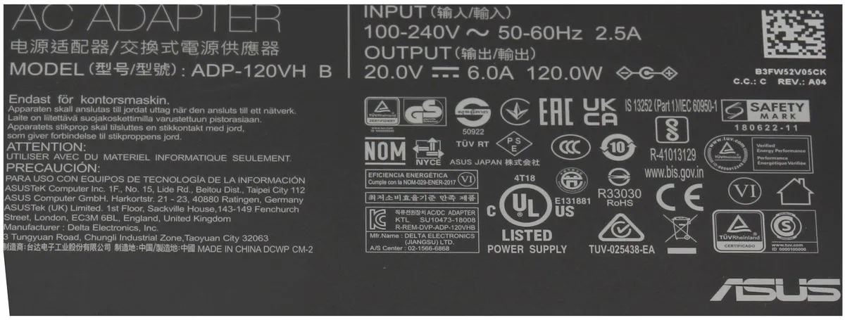 ASUS 0A001-01190000 Oplader 120W - Zwart