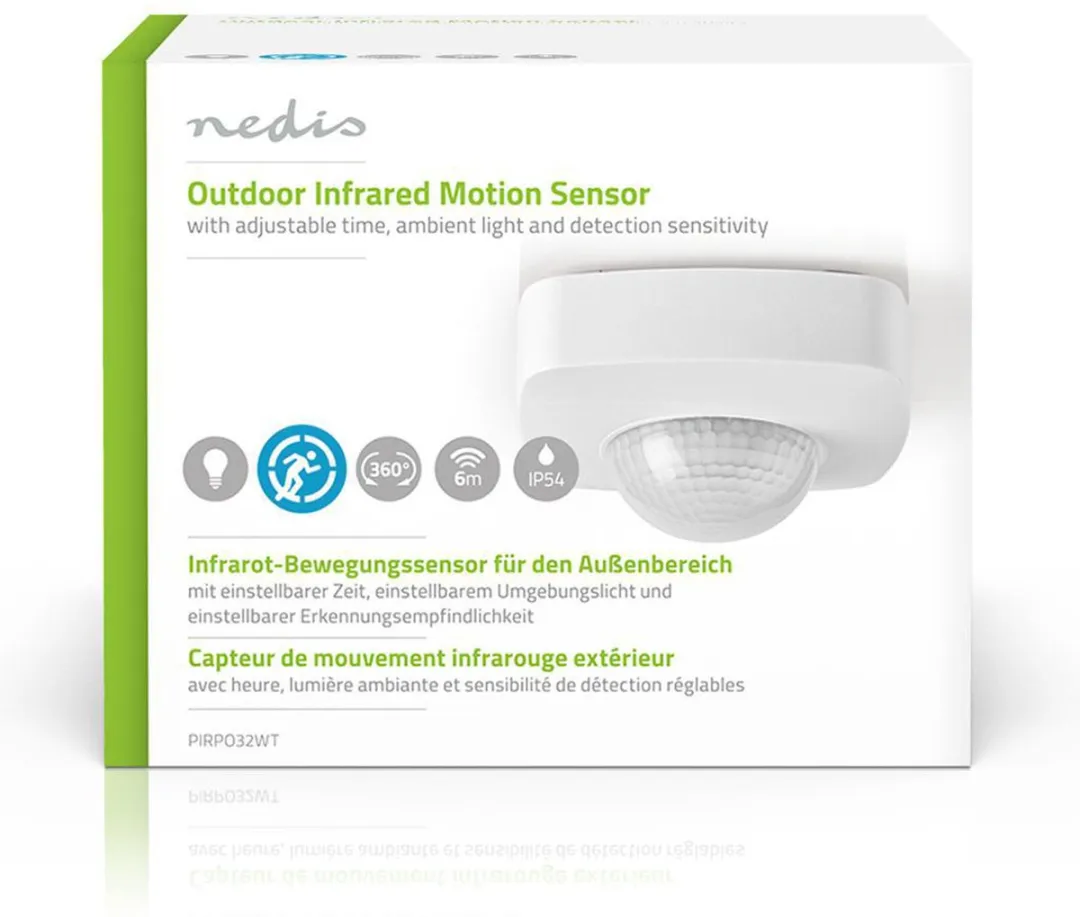 Nedis Bewegingsdetector PIRPO32WT - Binnen/Buiten 360° - 300W
