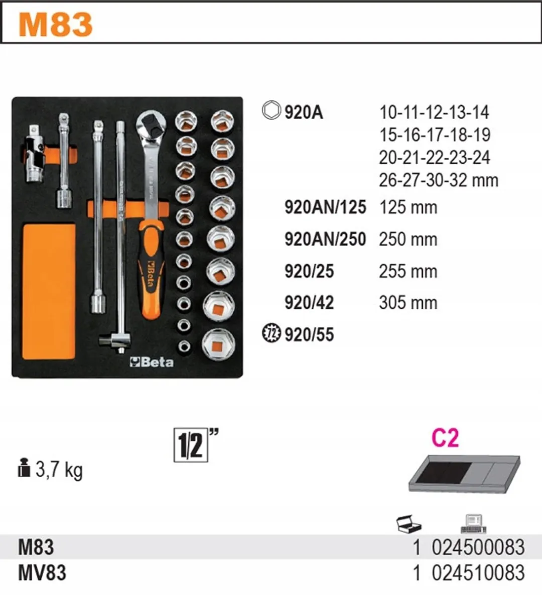 Beta Gereedschap Inleg 2451/MV83 - Zacht Leeg Profiel