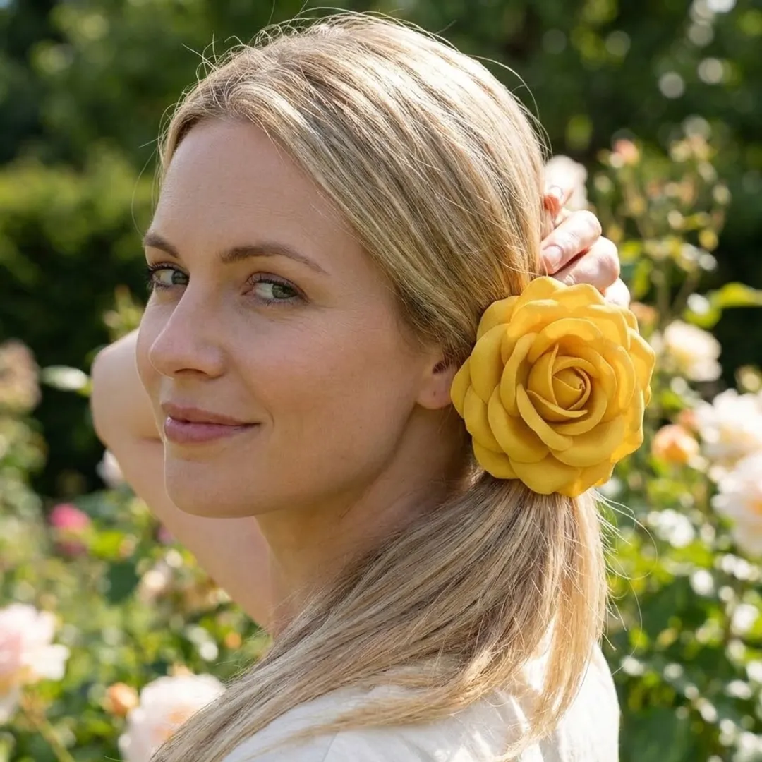 Nuvex Gele Bloem Haarclip - Grote Roos - Textiel