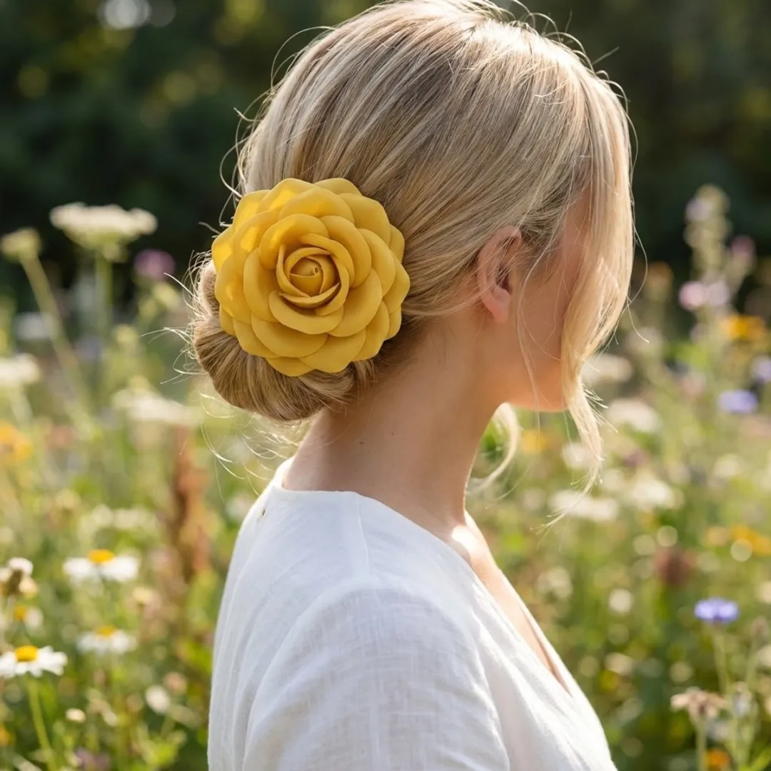 Nuvex Gele Bloem Haarclip - Grote Roos - Textiel