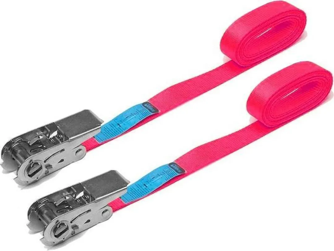 Jumbo Roze Spanband 25mm 5m met ratel - 2 Stuks