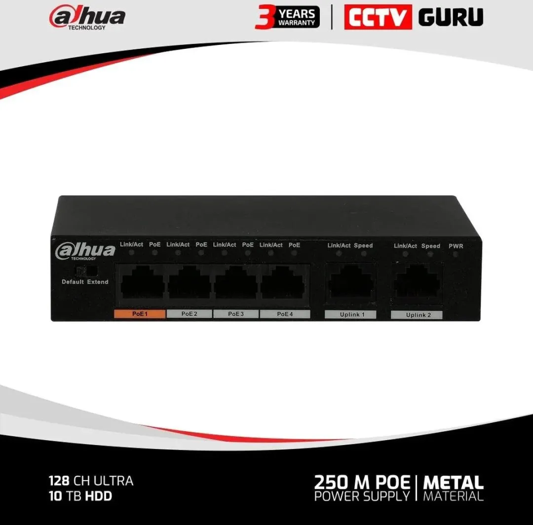 Dahua PFS3006-4ET-60-V2 PoE Switch - 4 Poorten 802.3af/at