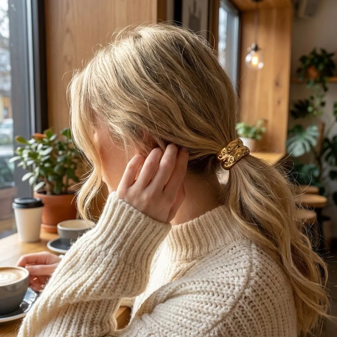 NUVEX Goudkleurige Haarband Cuff - Metallic Ponytail Accessoire