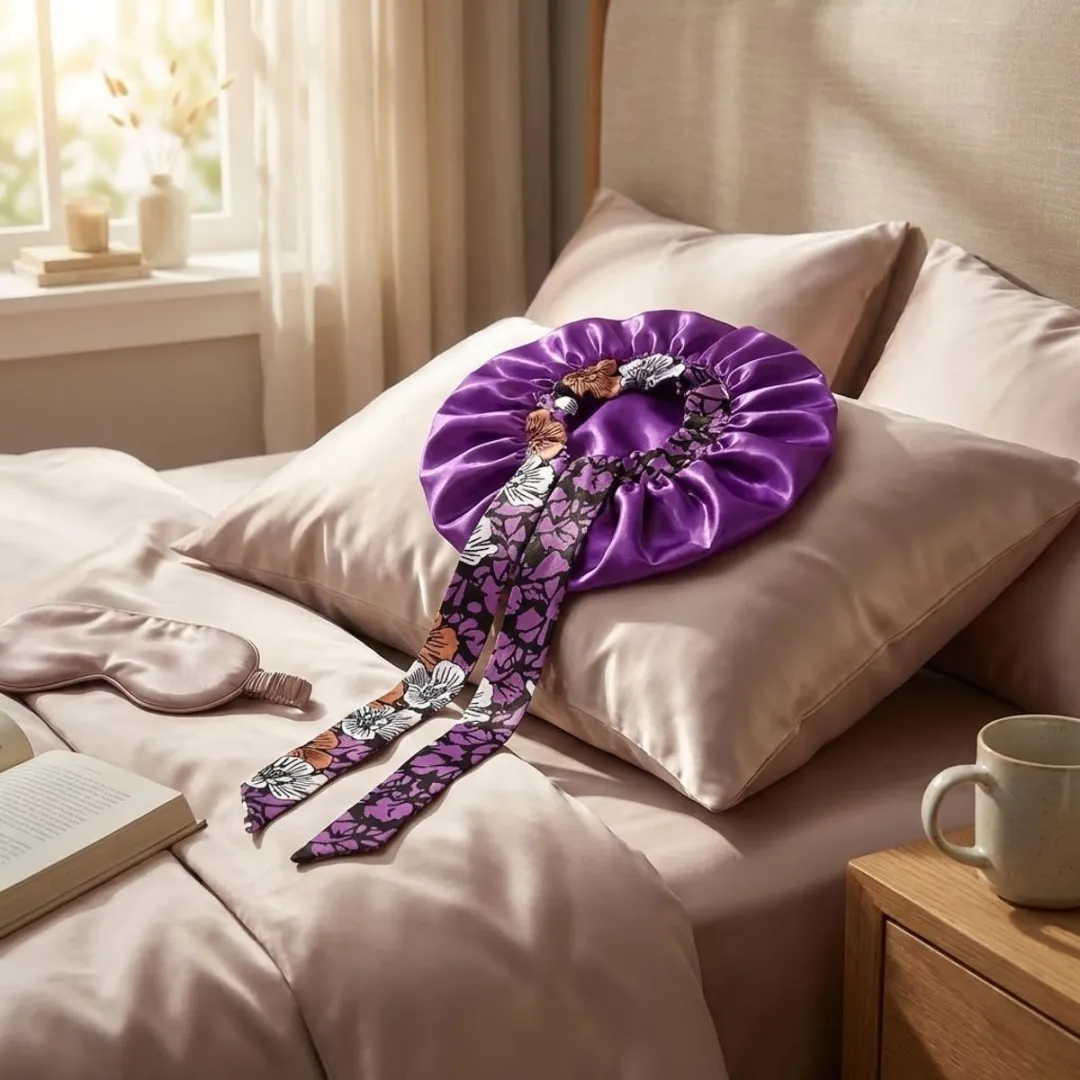 NUVEX Paars Satin Haarbonnet met Bloemenprint - Dames