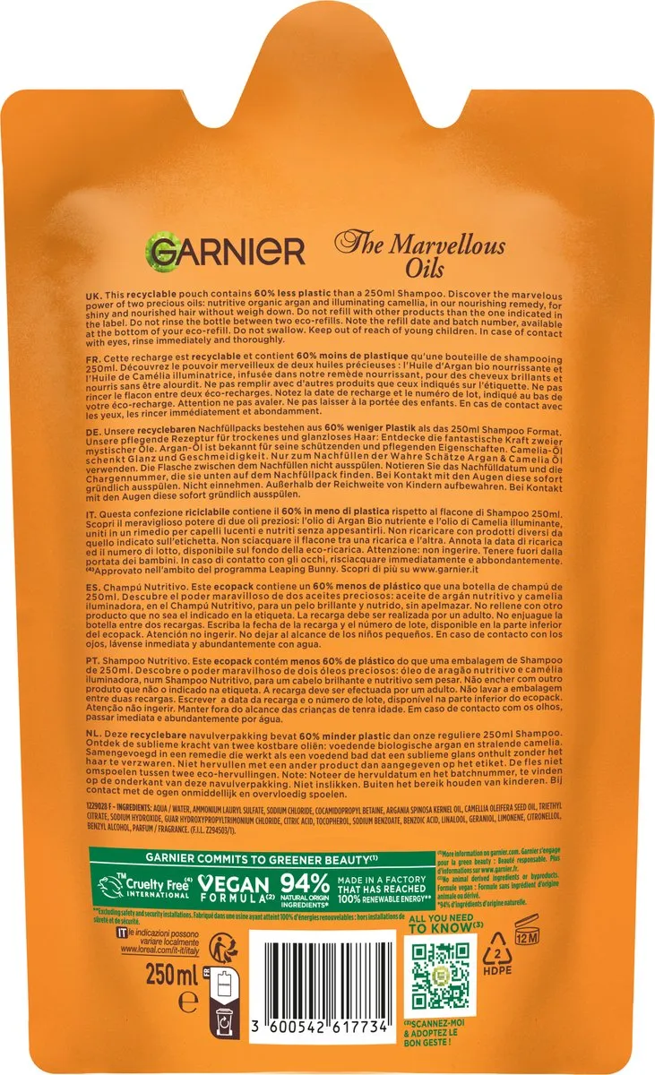 Garnier Loving Blends Argan & Cameliaolie Shampoo Refill 6x250ml