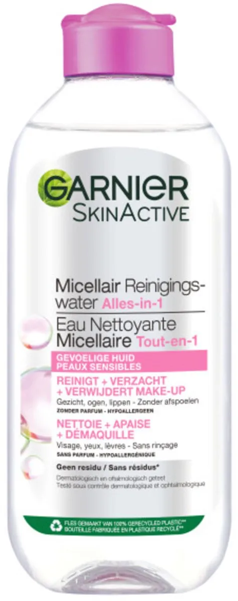 1 x Garnier - SkinActive - Micellair Reinigingswater - Gevoelige Huid - Milde Reiniging & Make-Up Remover - 400 ml - Gevoelige Huid - Micellair Reinigingswater - Make-up Verwijderen - Milde Reiniging - Oogmake-up Verwijderen