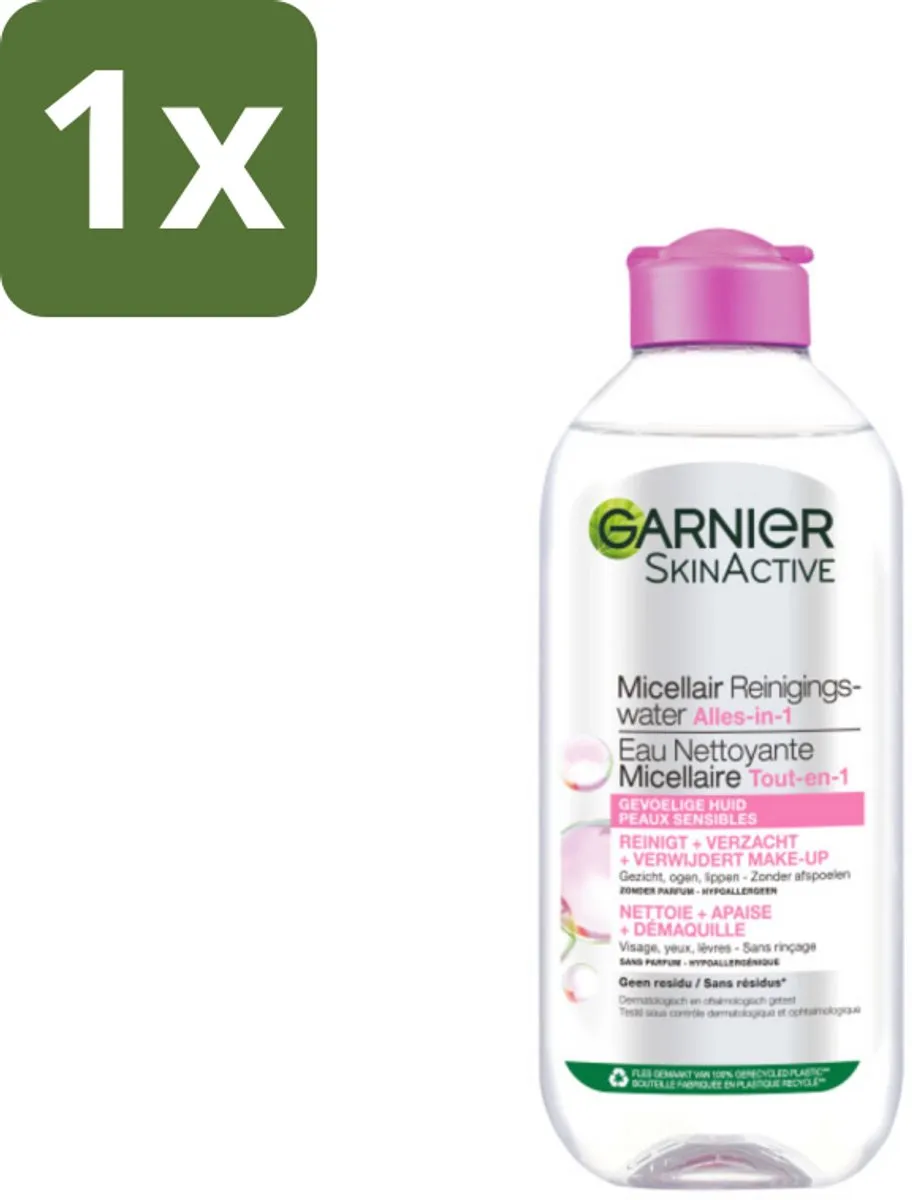 1 x Garnier - SkinActive - Micellair Reinigingswater - Gevoelige Huid - Milde Reiniging & Make-Up Remover - 400 ml - Gevoelige Huid - Micellair Reinigingswater - Make-up Verwijderen - Milde Reiniging - Oogmake-up Verwijderen