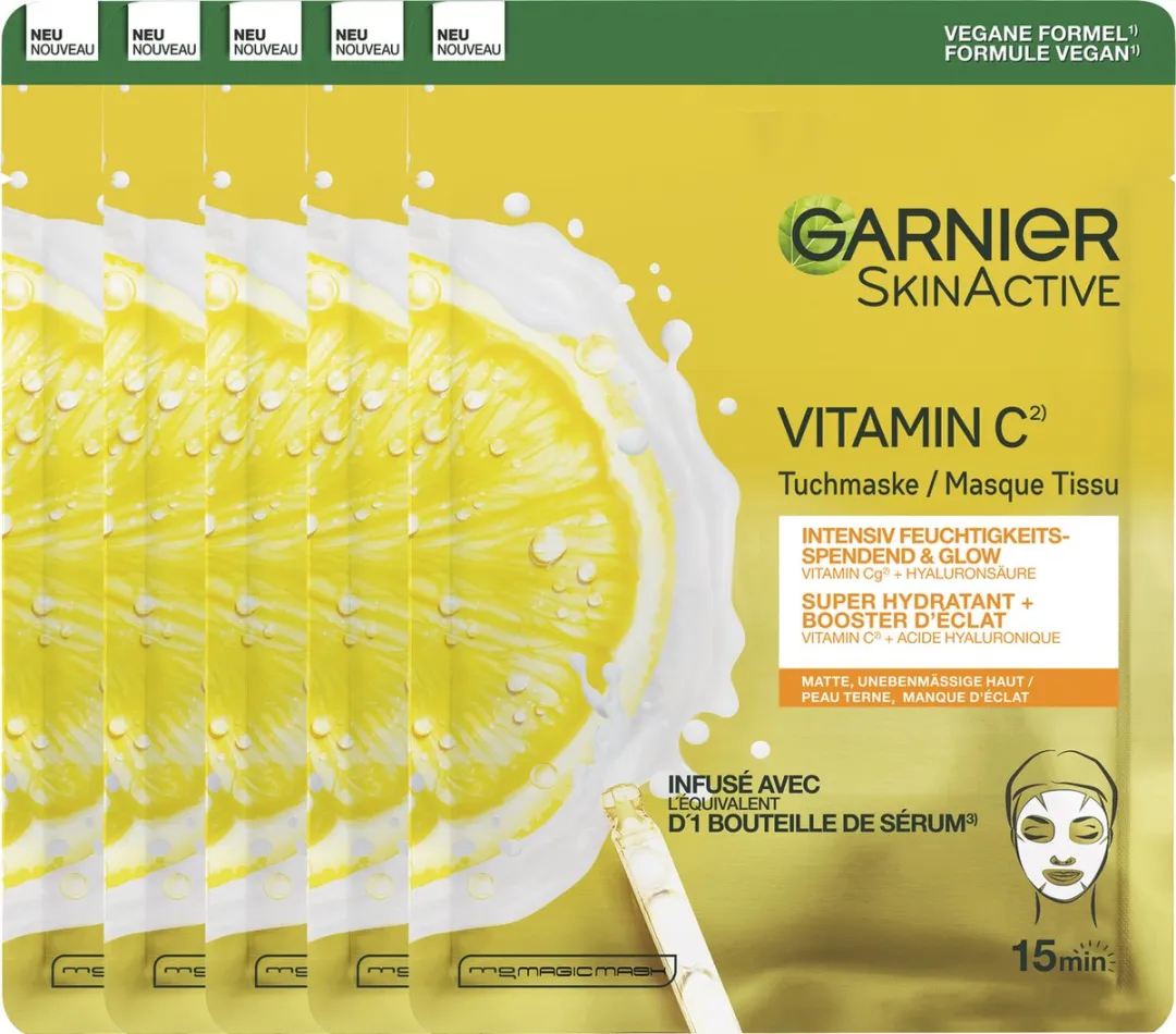 Garnier SkinActive Vitamine C Tissue Masker - 5 Stuks
