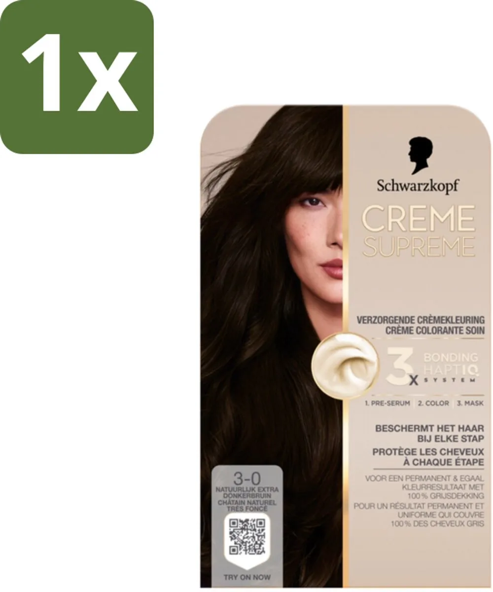 Schwarzkopf - Haarkleuring - Creme Supreme 3-0 - Natuurlijk Extra Donkerbruin - 245g - 1 stuk