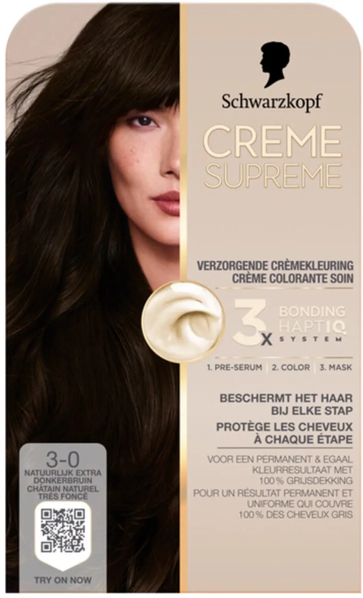 Schwarzkopf - Haarkleuring - Creme Supreme 3-0 - Natuurlijk Extra Donkerbruin - 245g - 1 stuk