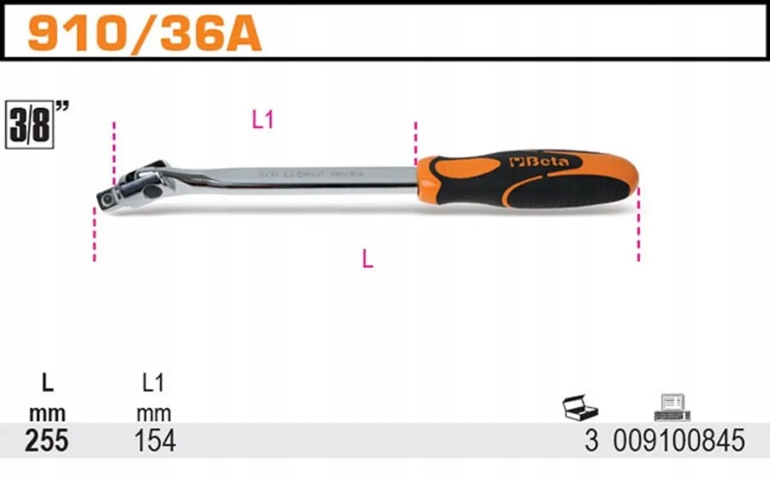 Beta 3/8" Ratelsleutel Cardan 255mm