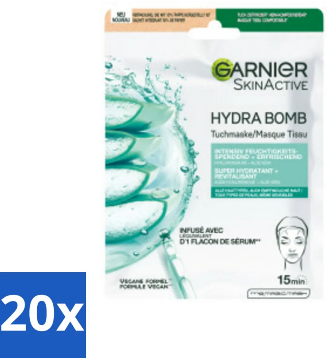 Garnier SkinActive Hydrabomb Tissue Maskers 20 Stuks