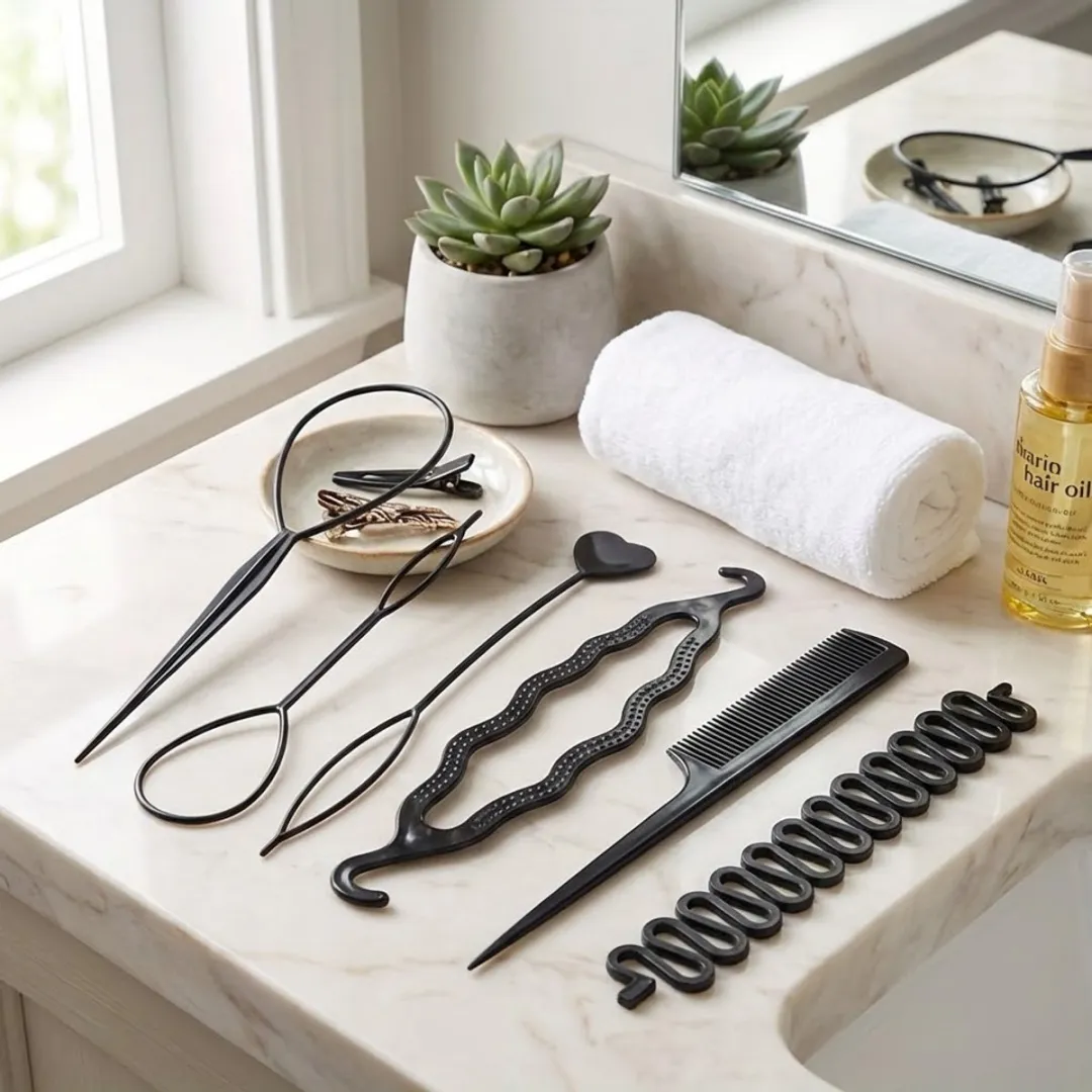 NUVEX Zwart Haar Styling Set 6-delig - Puntkam & Haarlussen