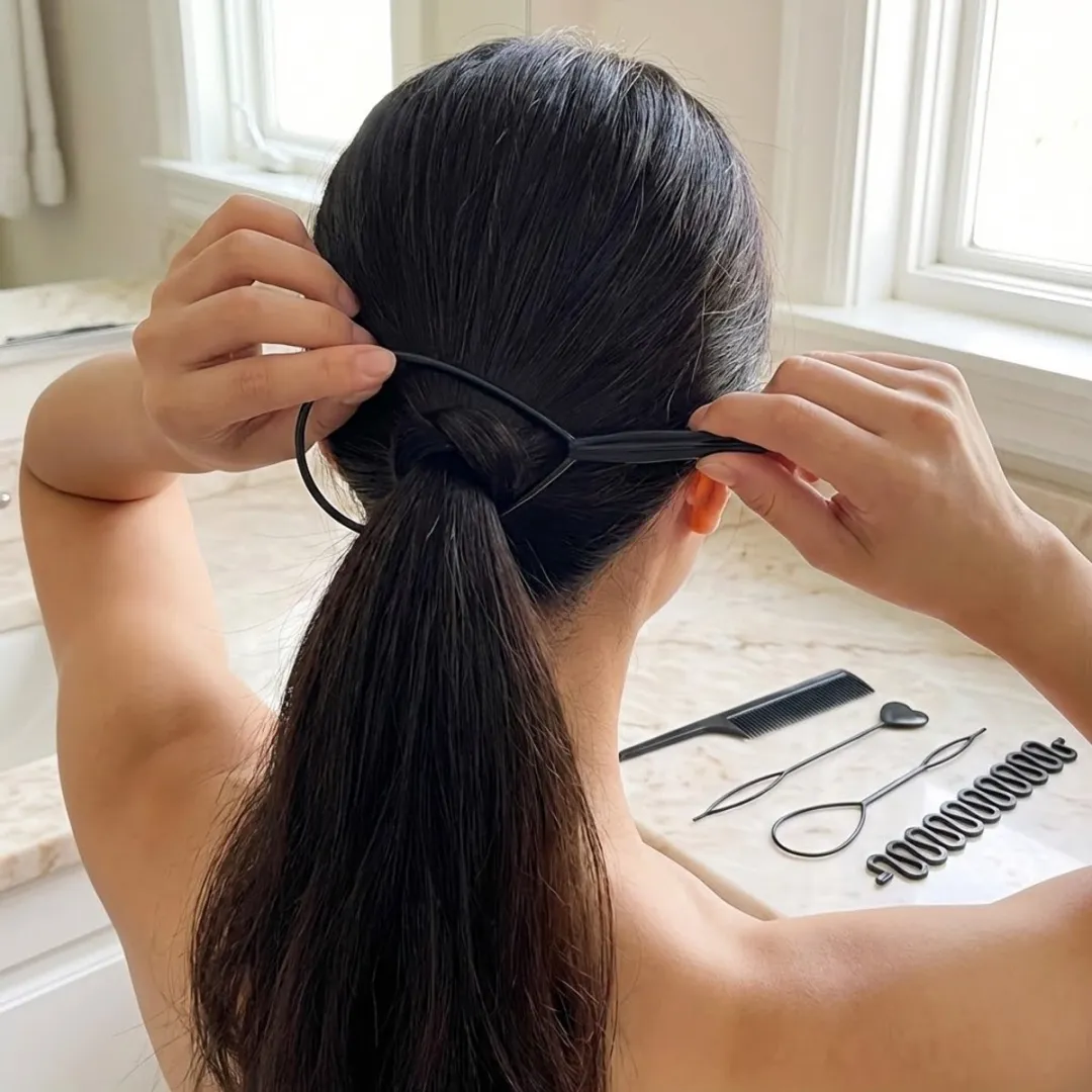 NUVEX Zwart Haar Styling Set 6-delig - Puntkam & Haarlussen