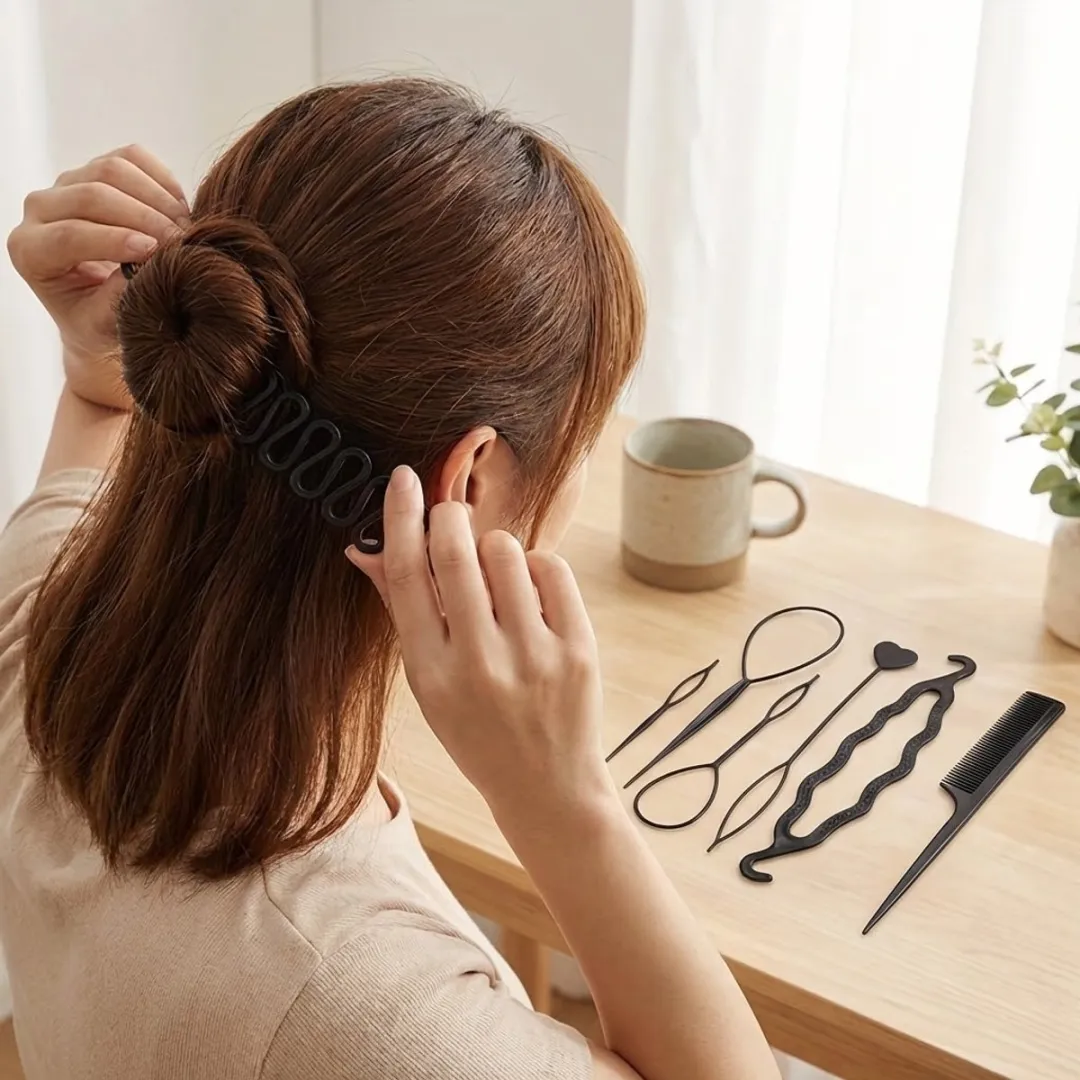 NUVEX Zwart Haar Styling Set 6-delig - Puntkam & Haarlussen